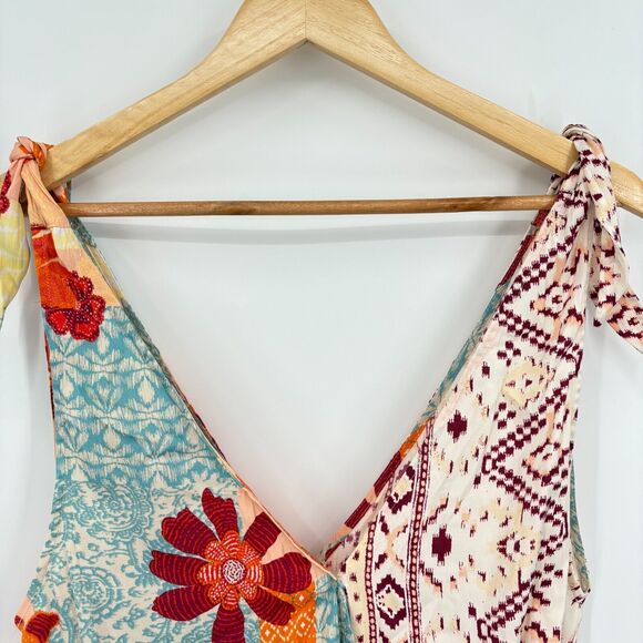 NWT Free People Tied To You Patchwork Boho Tank Top Sz XS Floral V-Neck Festival - Picture 7 of 11
